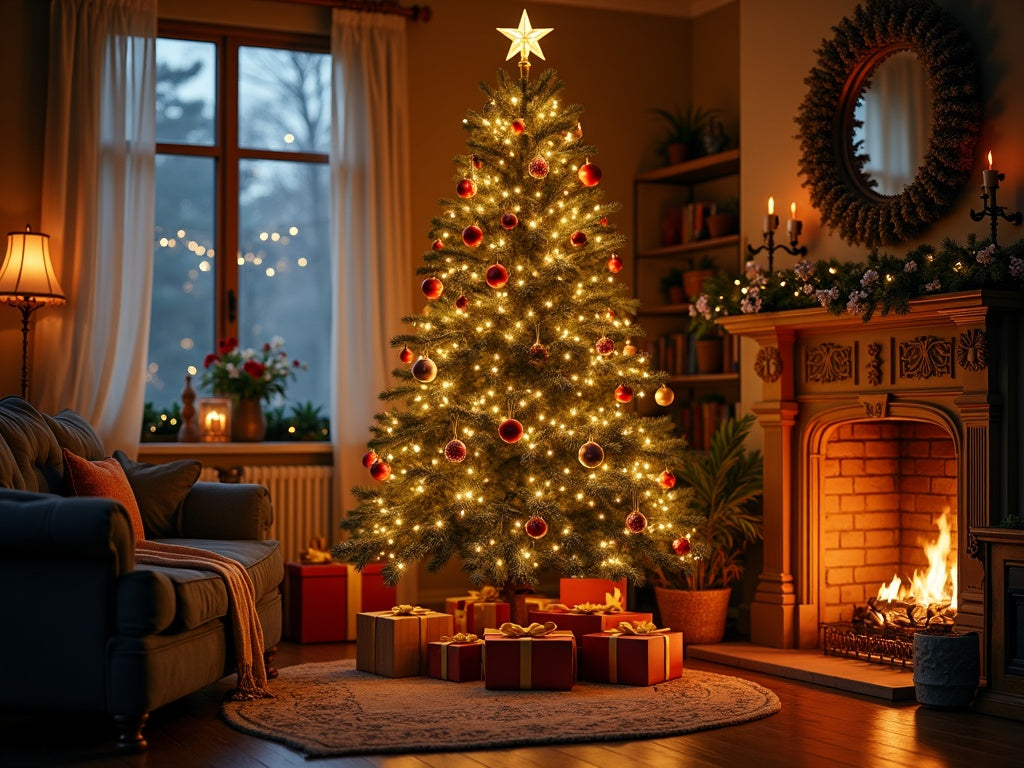 Albero di Natale Decorato in Soggiorno Diamond Painting