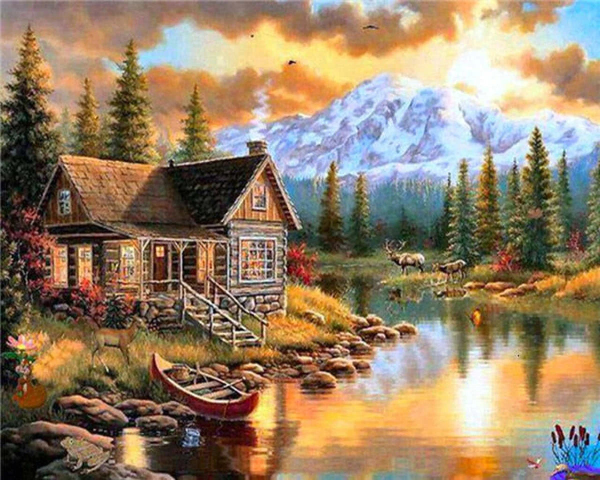 Diamond Painting - Casa di montagna sul fiume Diamond Painting