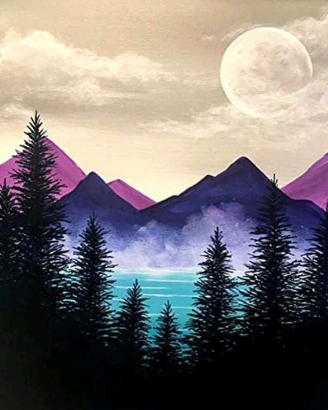 Foresta e il lago Diamond Painting