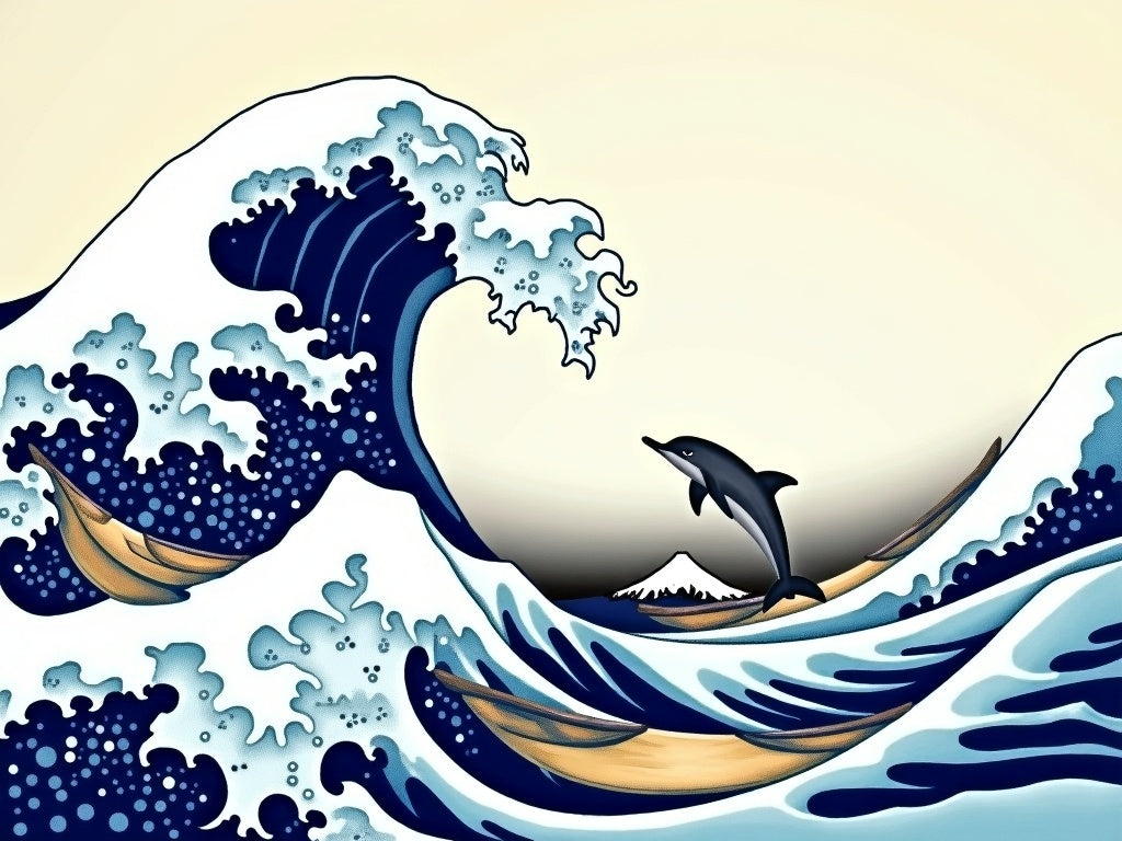 Grande Onda di Hokusai con Delfini Diamond Painting
