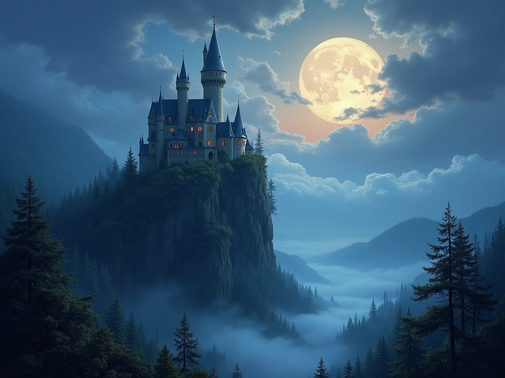Castello Fantasy nella Nebbia Diamond Painting