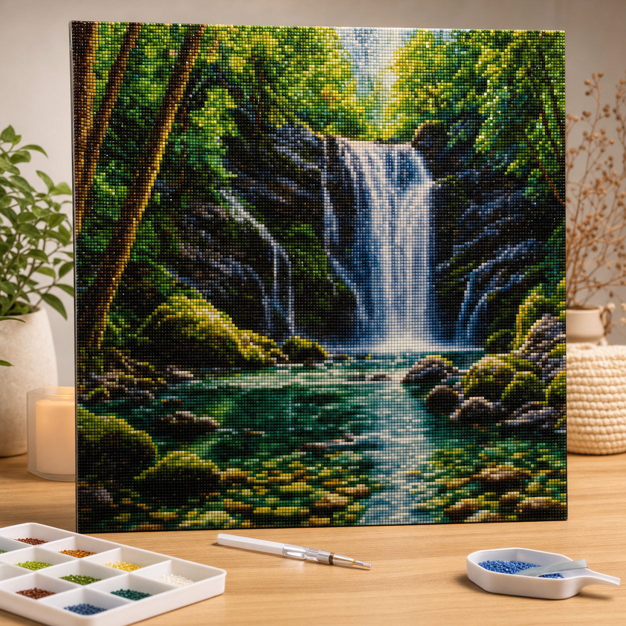 Diamond painting Cascata nel Bosco kit completo con tela, diamantini e strumenti