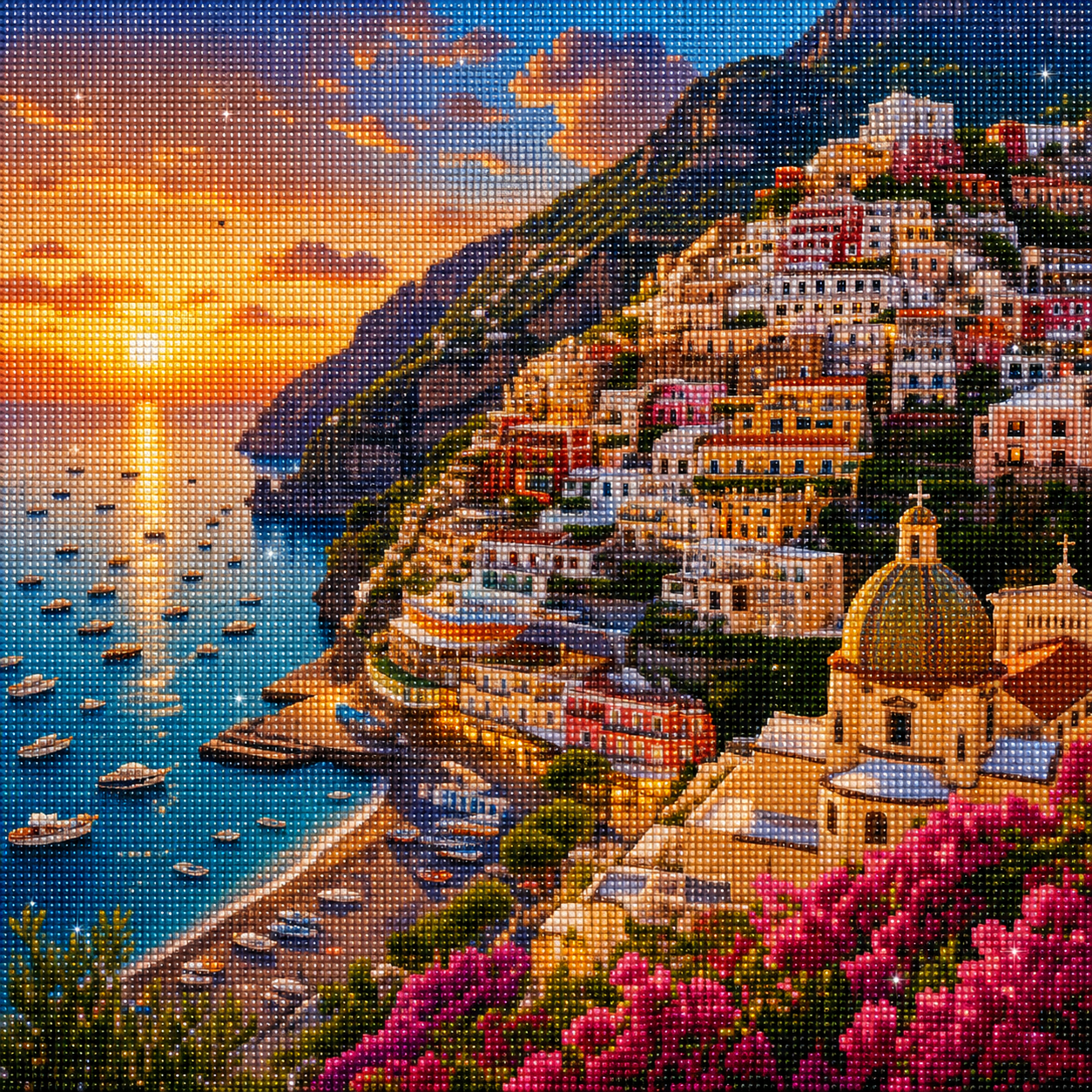 Diamond Painting Costiera Amalfitana | Kit Completo - immagine diamond painting della bezienswaardigheid italiana