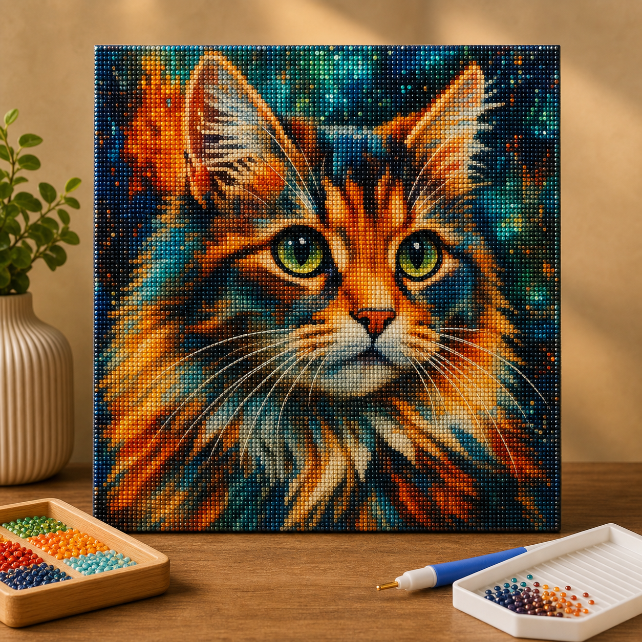 Diamond painting Gatto Colorato kit completo con tela, diamantini e strumenti