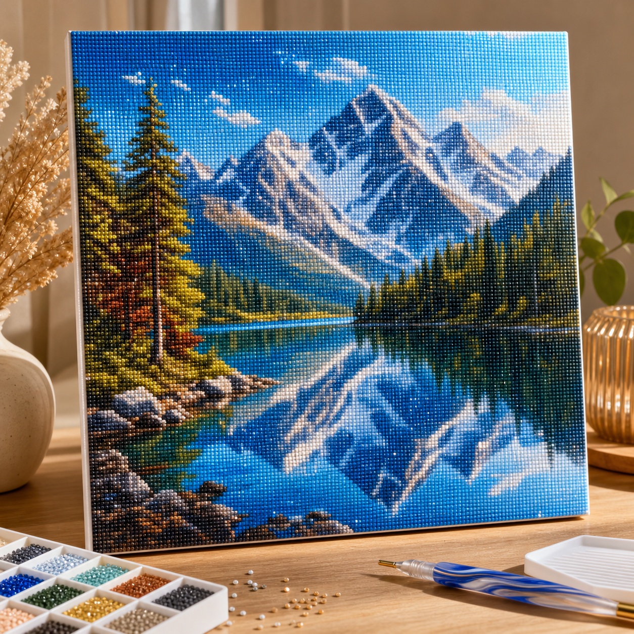 Diamond painting Montagne al Lago kit completo con tela, diamantini e strumenti