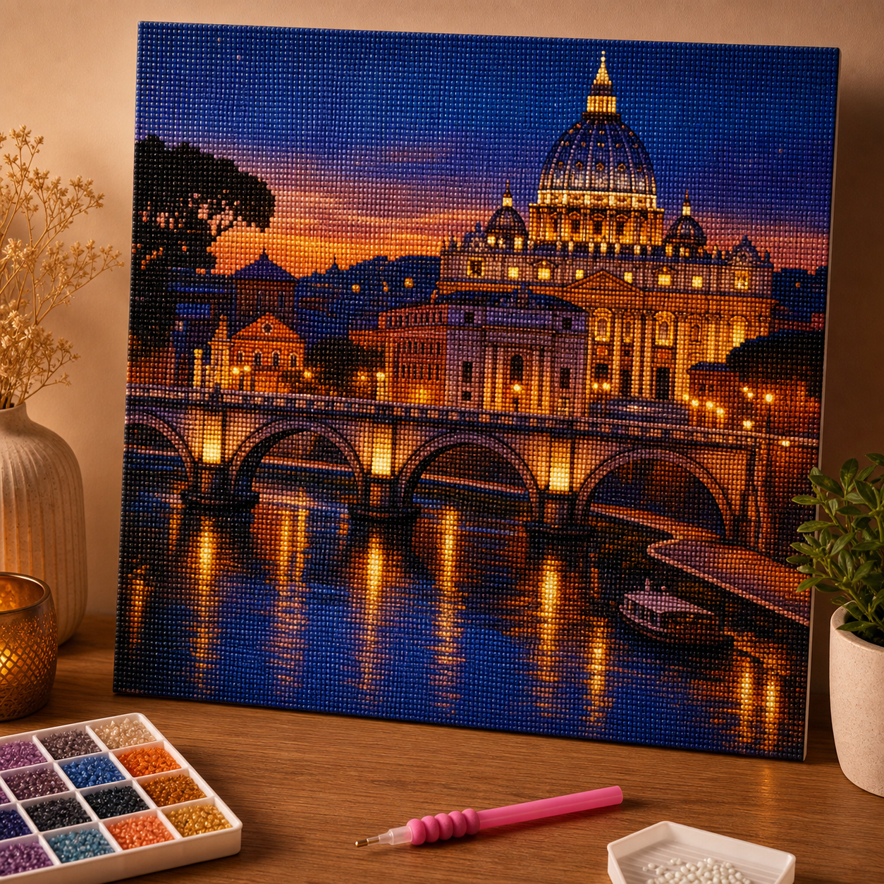 Diamond painting Roma Notturna kit completo con tela, diamantini e strumenti