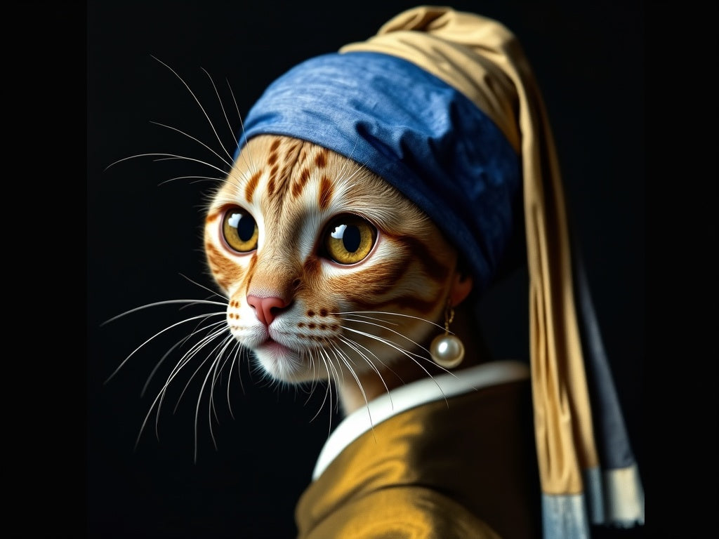 Ragazza con l'Orecchino di Perla Versione Gatto Diamond Painting