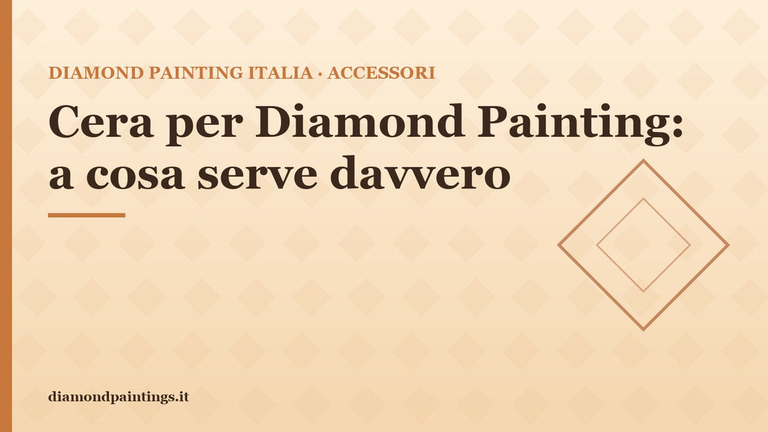 Pennino applicatore appoggiato sulla cera rosa per diamond painting con diamantini sul vassoio