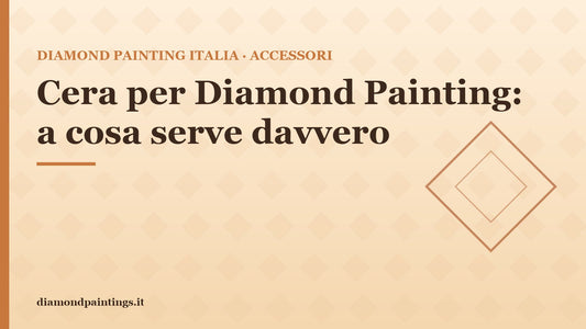 Pennino applicatore appoggiato sulla cera rosa per diamond painting con diamantini sul vassoio