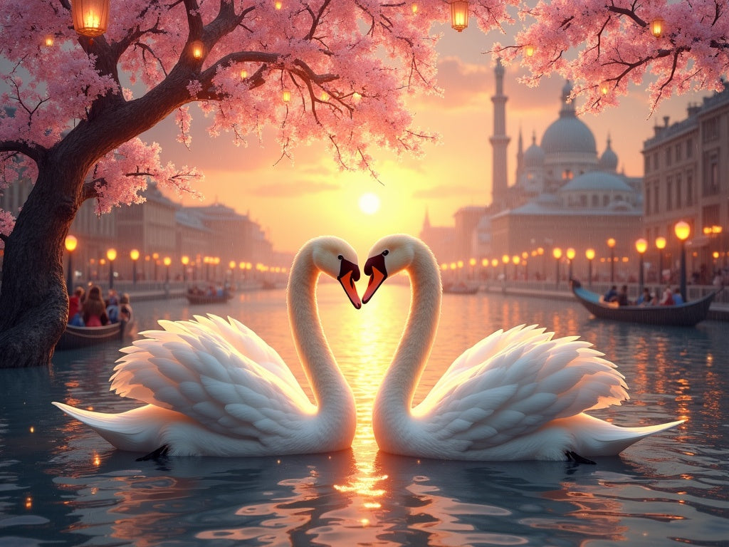 Diamond Painting Romantico - Coppie, Cigni e Tramonti