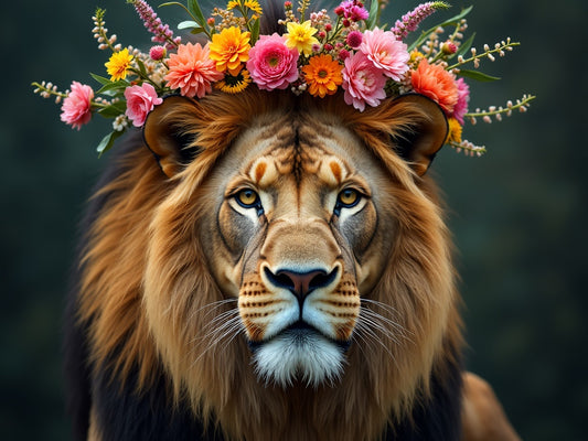 Diamond Painting Leone con Corona di Fiori