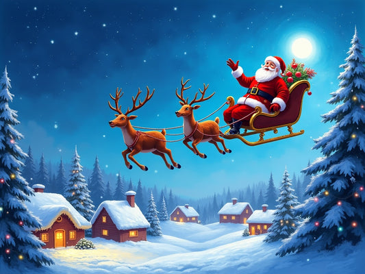 Babbo Natale con Renne nella Notte Diamond Painting