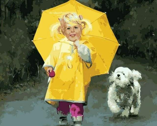 Bambina In Giallo E Piccolo Cane Diamond Painting | Seos Shop ®