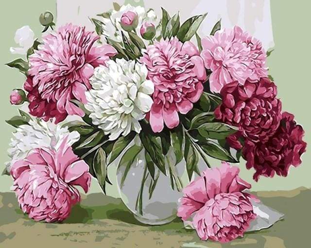 Belle Peonie In Vaso Trasparente Diamond Painting | Seos Shop ®