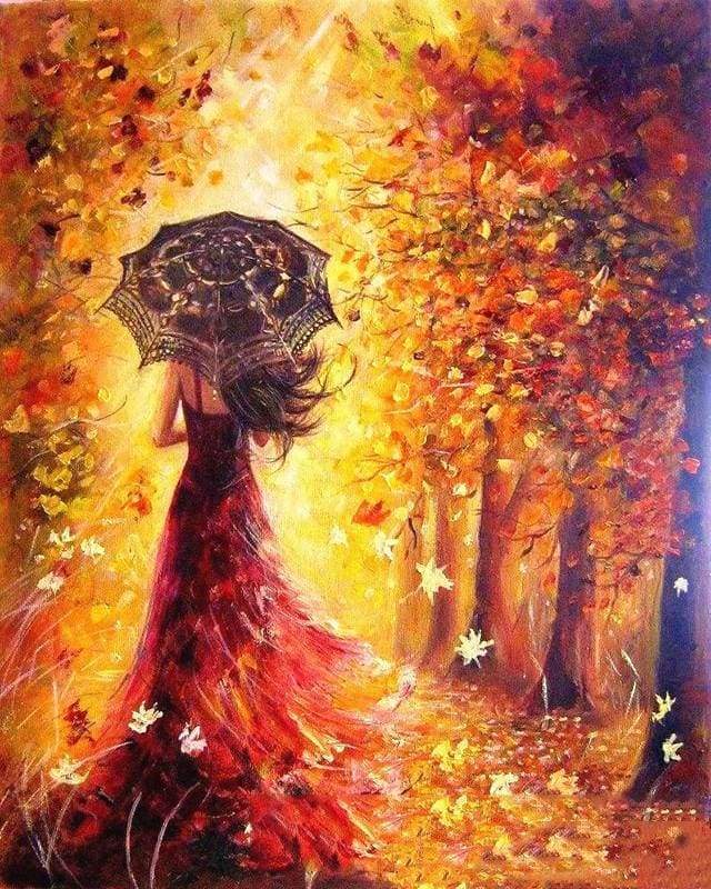 Bosco Autunnale E Donna Con L'Ombrello Diamond Painting | Seos Shop ®