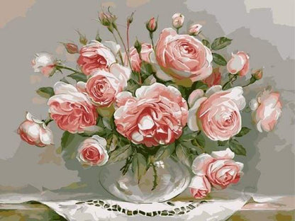 Bouquet Di Fiori Rosa Su Un Tavolino Diamond Painting | Seos Shop ®