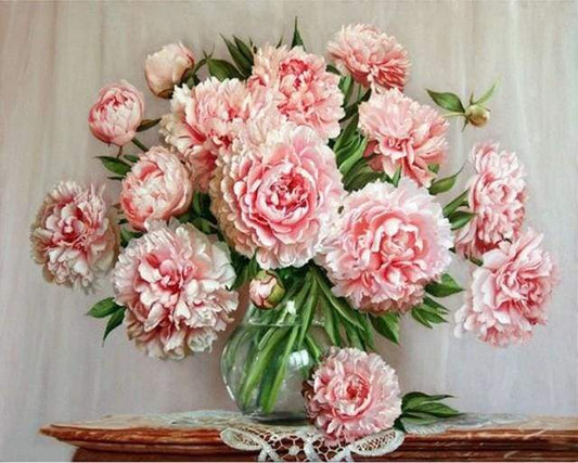 Bouquet Di Fiori Rosa Su Un Tavolo Diamond Painting | Seos Shop ®