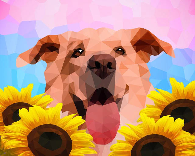 Cane e girasoli geometrici Diamond Painting | Seos Shop ®