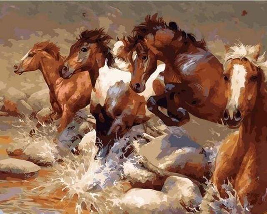 Cavalli Che Attraversano Il Fiume Diamond Painting