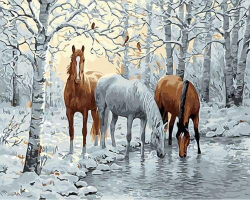 Cavalli Nella Foresta Bianca Diamond Painting
