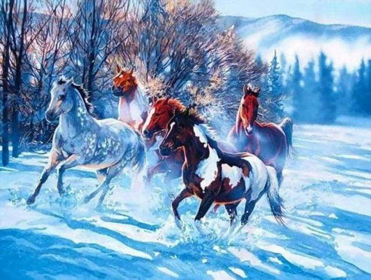 Cavalli Nella Neve Diamond Painting