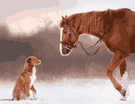 Cavallo E Cane Nella Neve Diamond Painting