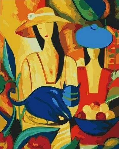 Donne E Gatto Blu Diamond Painting