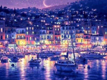 Città Costiera Di Notte Diamond Painting | Seos Shop ®