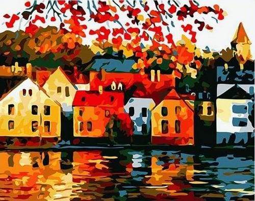 Città Tranquilla Vicino Al Fiume Diamond Painting