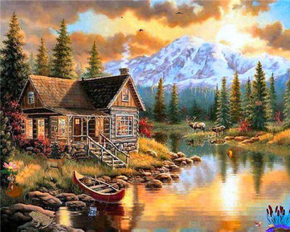 Diamond Painting - Casa di montagna sul fiume Diamond Painting | Seos Shop ®
