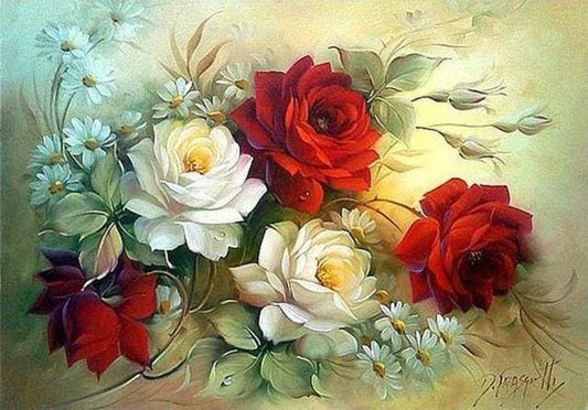 Diamond Painting - Composizione Floreale Rossa E Bianca Diamond Painting