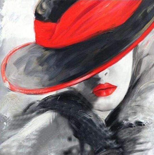 Diamond Painting - Donna Con Cappello Rosso Diamond Painting