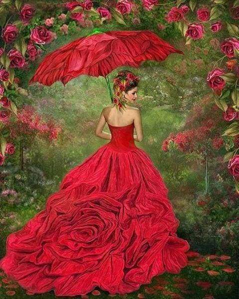 Diamond Painting - Donna In Abito Rosso Diamond Painting