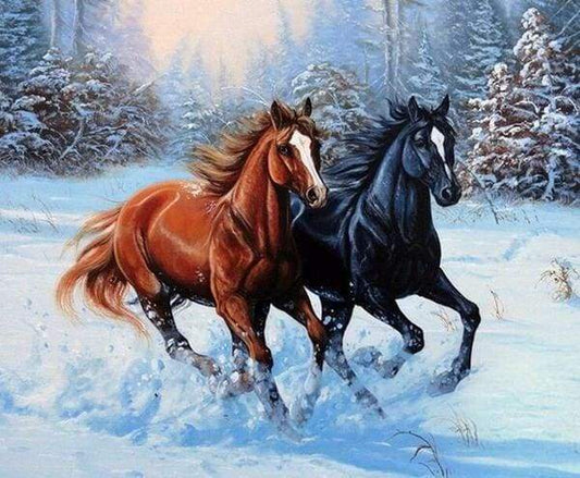 Diamond Painting - Due Cavalli In Inverno Diamond Painting
