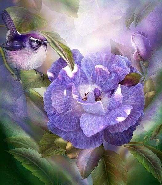 Diamond Painting - Fiore Viola E Uccello Diamond Painting