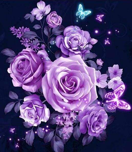Diamond Painting - Fiori Viola E Farfalle Diamond Painting
