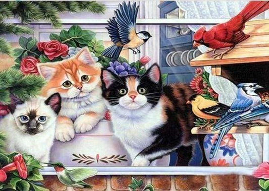 Diamond Painting - Gatti E Uccelli Diamond Painting