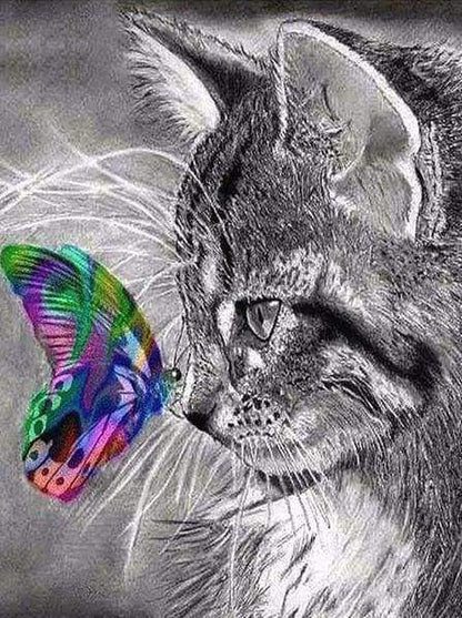 Diamond Painting - Gatto E Farfalla Colorati Diamond Painting