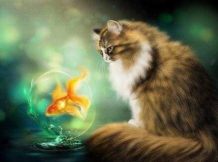 Diamond Painting - Gatto E Pesce Rosso Diamond Painting