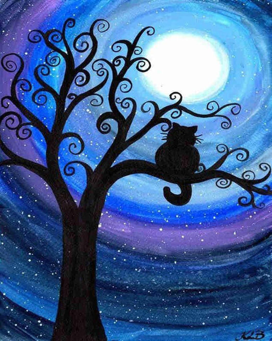 Diamond Painting - Gatto sul ramo di notte Diamond Painting | Seos Shop ®