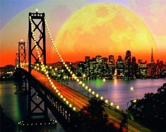 Diamond Painting - Il Ponte di San Francisco sotto la luna piena Diamond Painting | Seos Shop ®