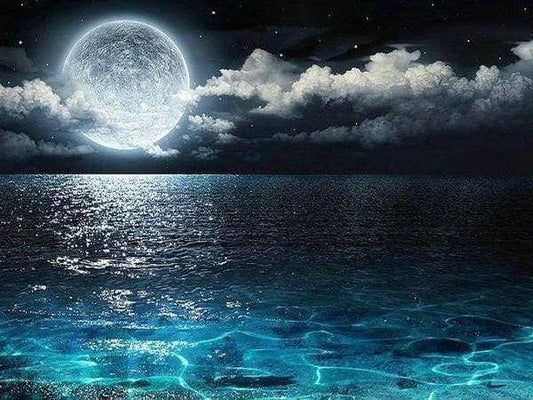 Diamond Painting - Luna Piena E Riflesso Sul Mare Diamond Painting