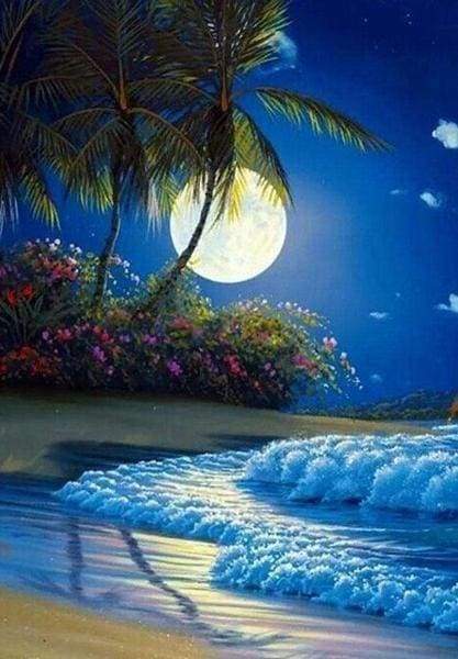 Diamond Painting - Luna Piena Sulla Spiaggia Diamond Painting