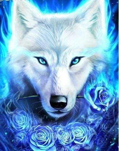 Diamond Painting - Lupo E Rose Blu Diamond Painting