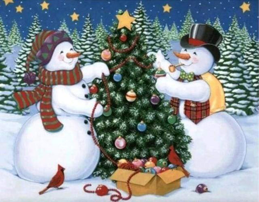 Diamond Painting - Pupazzi Di Neve E Albero Di Natale Diamond Painting