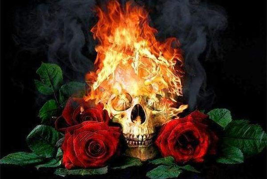 Diamond Painting - Teschio Di Fuoco E Rose Diamond Painting