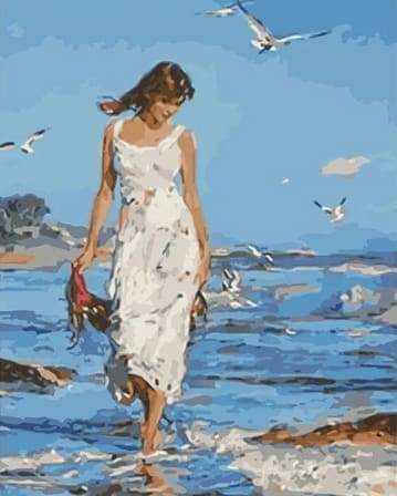 Donna Che Cammina In Riva Al Mare Diamond Painting