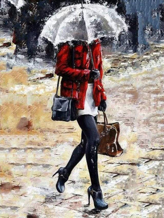 Donna Che Cammina Sotto La Pioggia Diamond Painting