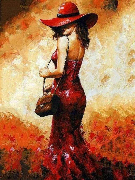 Donna Con Cappello Rosso Diamond Painting