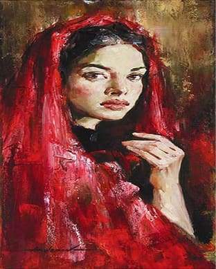 Donna Con Velo Rosso Diamond Painting kit diamond painting